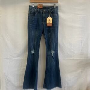 Pink Label Retro Inspired Jeans Juniors Size 7 Distressed Flare Raw Hem Festival